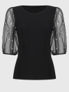 Joseph Ribkoff Women's Silky Knit Top With Embellished Mesh Sleeves 244189 Col 11