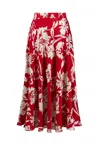 Joseph Ribkoff Satin Floral Print A-line Skirt In Red In Red