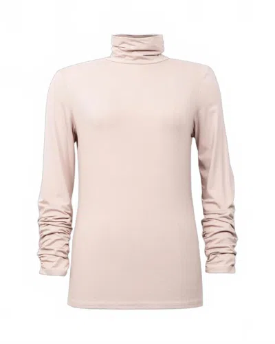 Joseph Ribkoff Women's Turtleneck Top With Rouching At Sleeve In Tan In Pink