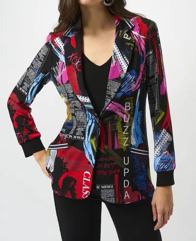 Joseph Ribkoff Word Print Straight Blazer In Black Multi