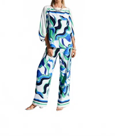 Joseph Ribkoff Woven Abstract Print Boxy Top In White/blue/green Multi