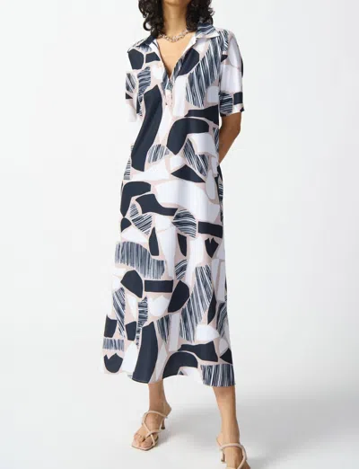 Joseph Ribkoff Woven Abstract Print Trapeze Dress In Vanilla/multi