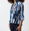 Joseph Ribkoff Woven Abstract Print Trapeze Top In Blue/white In Blue