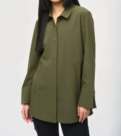 Joseph Ribkoff Woven Button-down Blouse With Pockets In Iguana In Multi