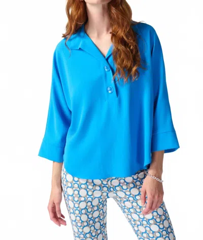 Joseph Ribkoff Woven Buttoned Collar Boxy Top In French Blue In Multi
