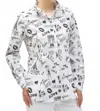 Joseph Ribkoff Woven Conversational Print Fit And Flare Blouse In White/black In Multi