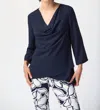Joseph Ribkoff Woven Cowl Neck Flared Top In Midnight Blue In Blue
