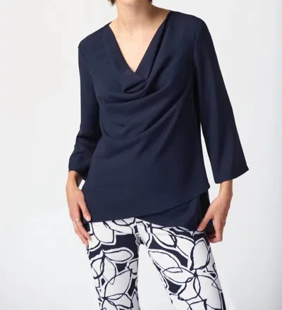 Joseph Ribkoff Woven Cowl Neck Flared Top In Midnight Blue