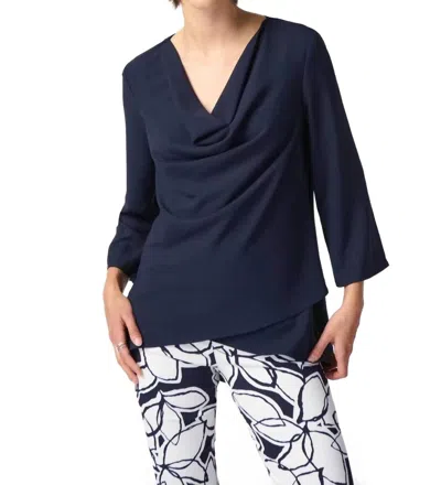 Joseph Ribkoff Woven Cowl Neck Flared Top In Midnight Blue