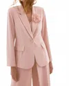 Joseph Ribkoff Woven Crepe Blazer With Sequin Flower In Quartz In Pink
