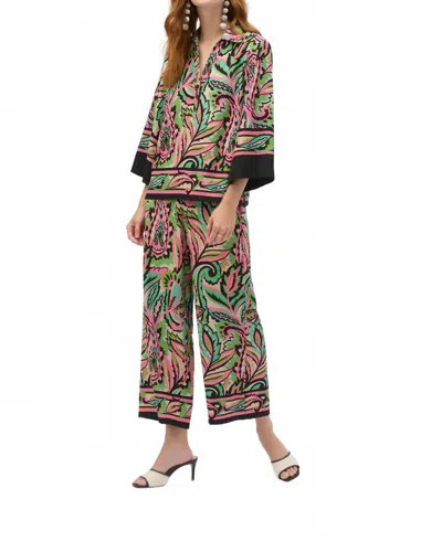Joseph Ribkoff Woven Paisley Print Boxy Top In Black/multi
