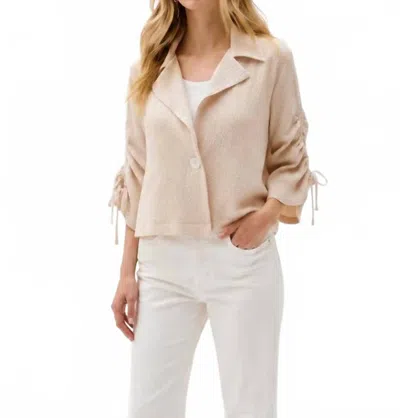 Joseph Ribkoff Woven Seersucker Boxy Blazer With Shirred Sleeves In Beige In Neutral