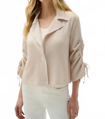 Joseph Ribkoff Woven Seersucker Boxy Blazer With Shirred Sleeves In Moonstone In Neutral