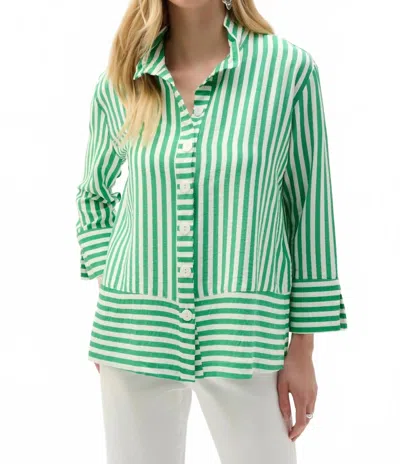 Joseph Ribkoff Woven Striped Button Down Straight Jacket In Green/vanilla