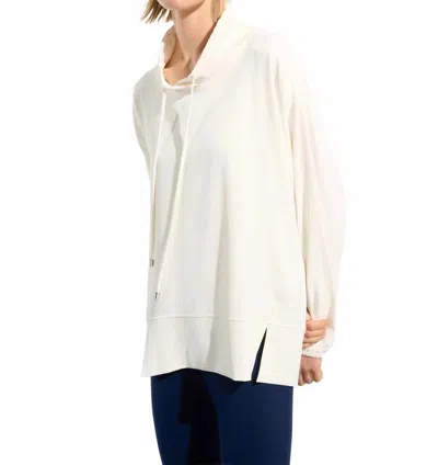 Joseph Ribkoff Woven Twill Boxy Tunic With Funnel Collar In White In Purple