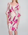 Joseph Ribkoff Woven Twill Floral Print Sheath Dress In Light Sand/pink In Multi