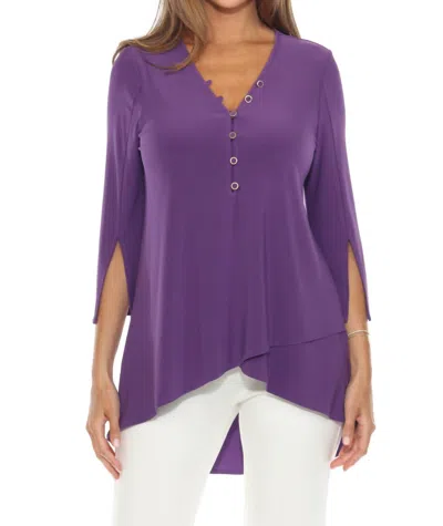 Joseph Ribkoff Wrap Front 3/4 Sleeve V-neck Tunic In Mystic Purple