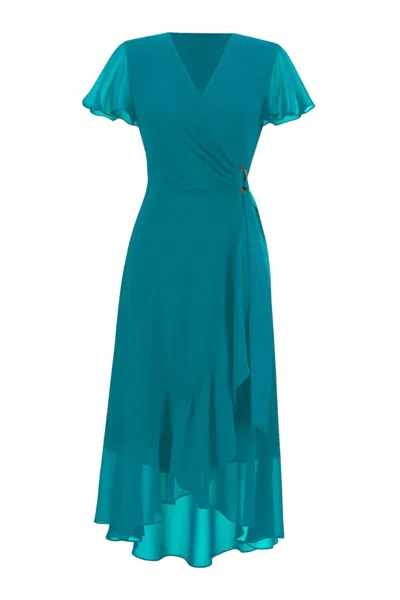 Joseph Ribkoff Wrap Front Chiffon Dress In Turquoise In Blue