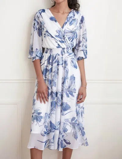 Joseph Ribkoff Wrap Front Floral Dress Style In Blue/vanilla