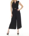 Joseph Ribkoff Wrap Neck Cropped Wide Leg Jumpsuit In Black