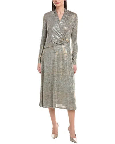 Joseph Ribkoff Wrap-front Embellished Dress In Silver