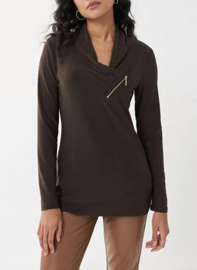 JOSEPH RIBKOFF ZIP ACCENT TUNIC IN MOCHA