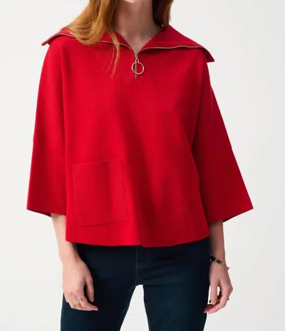 Joseph Ribkoff Zip Front Dolman Sleeve Boxy Sweater In Lipstick Red