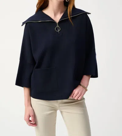 Joseph Ribkoff Zip Front Dolman Sleeve Boxy Sweater In Midnight Blue