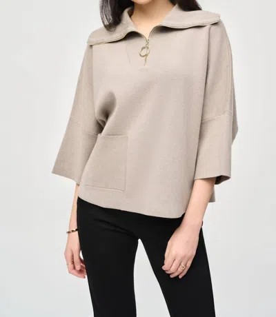 Joseph Ribkoff Zip Front Dolman Sleeve Boxy Sweater In Taupe Melange