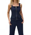 Joseph Ribkoff Zip Front Luxe Twill Bustier Top In Midnight Blue In Blue