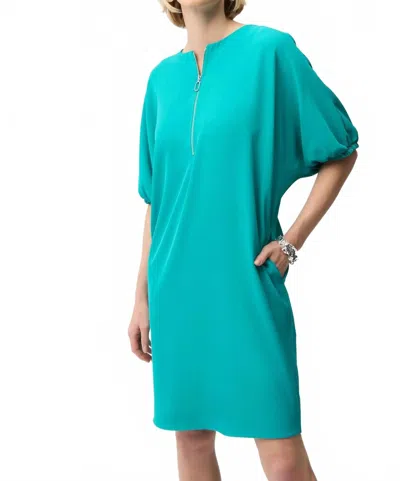 Joseph Ribkoff Zip Front Puff Sleeve Shift Dress In Oceanic In Blue