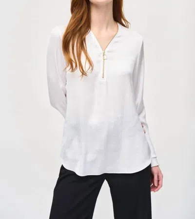 Joseph Ribkoff Zip Front Ruffled Sleeves Satin Top In Vanilla In White