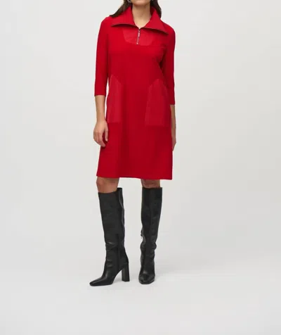 Joseph Ribkoff Zip High Neck 3/4 Sleeve Shift Dress In Lipstick Red