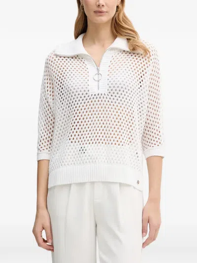 Joseph Ribkoff Zip Mesh Polo Top In White