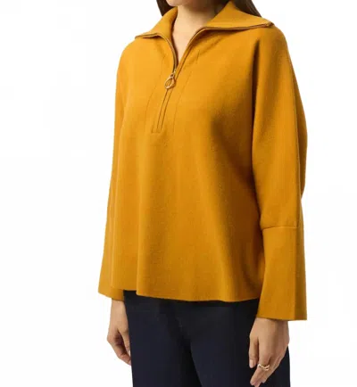 Joseph Ribkoff Zipped Collar 3/4 Sleeves Boxy Sweater Top In Medallion In Brown