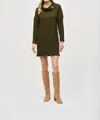 Joseph Ribkoff Zipper Collar Long Sleeves Mini Cocoon Dress In Olive/black