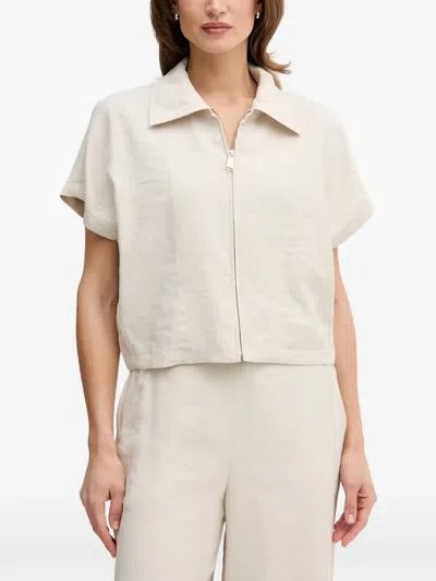 Joseph Ribkoff Zip-up Short-sleeve Top In Neutral