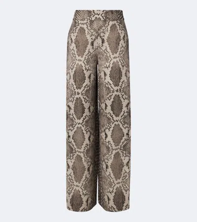 Joseph Rita Snake-print Satin Twill Wide-leg Pants In Brown