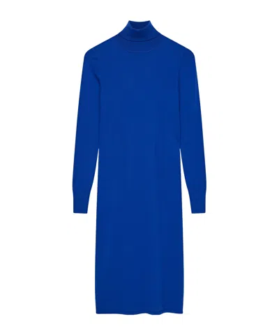 Joseph Roll-neck Knitted Midi Dress In Blue