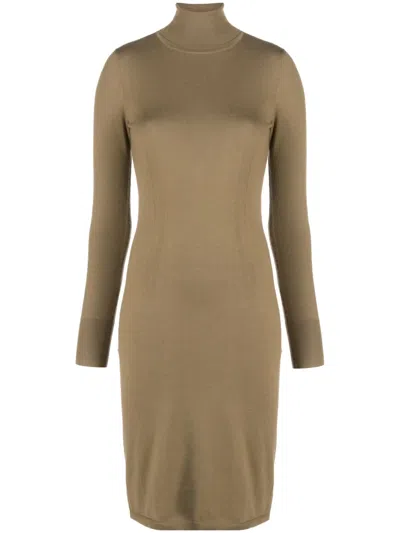 Joseph Roll-neck Knitted Midi Dress In Brown