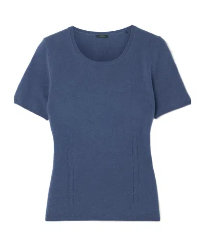 Joseph Pointelle-trimmed Cashmere T-shirt In Blue