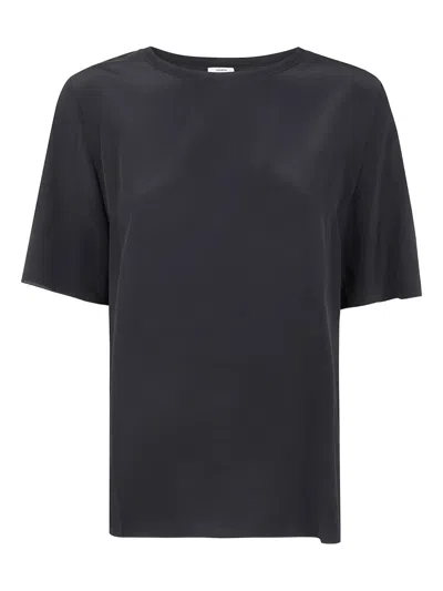 Joseph Womens Navy Crisp Rayon Round Neck Woven Top In Blue