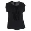 Joseph Ruffle Detail Blouse In Black Silk In Blue