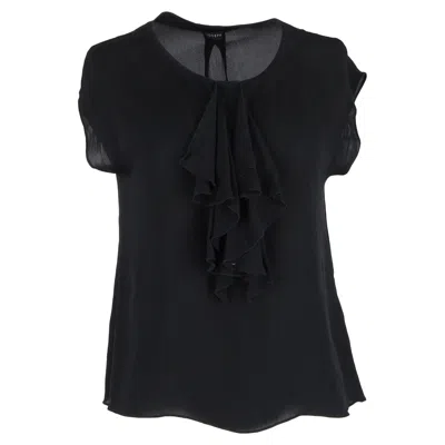 Joseph Ruffle Detail Blouse In Black Silk In Blue