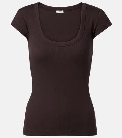 Joseph Saba Ribbed-knit Cotton-blend T-shirt In Brown