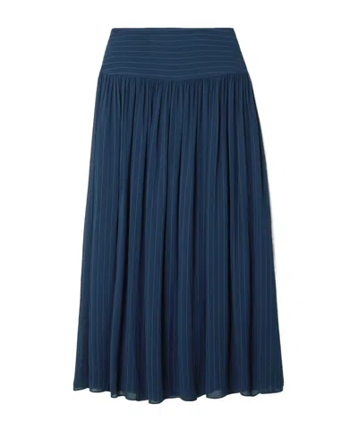 Joseph Santos Pinstriped Gathered Crepe Midi Skirt In Blue