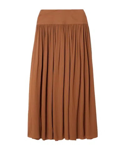 Joseph Santos Pinstriped Gathered Crepe Midi Skirt In Brown