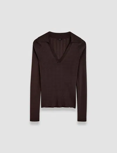 JOSEPH SATINY RIB KNIT POLO TOP
