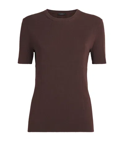 Joseph Satiny Rib-knit Top In Brown