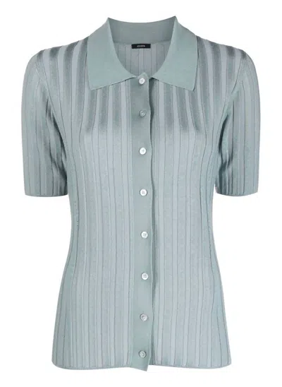 Joseph Satiny Ribbed Shirt In Blue In Green